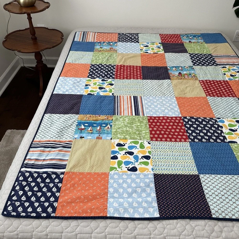 Handmade Patchwork Quilt Beach Nautical Sea Boat Sail Kelle Kaufman Good Seasons